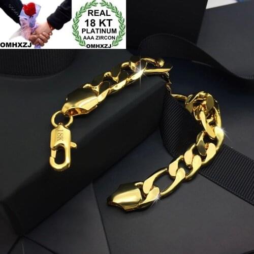 OMHXZJ Wholesale Personality Fashion OL Woman Girl Party Wedding Gift Gold Flat Chain 18KT Gold Bracelet BR124