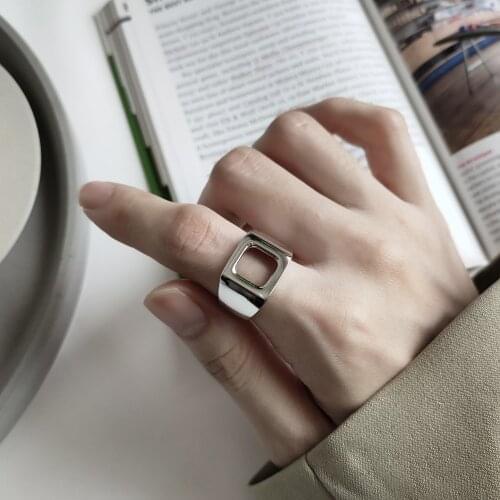 Punk Authentic S925 Sterling Silver FINE Jewelry Open Square Geometric ring adjust TLJ586