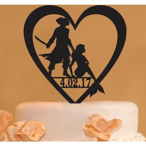 Personalized Pirate and Mermaid Mr and Mrs wedding Cake Toppers bride groom engagement bridal shower party decorations