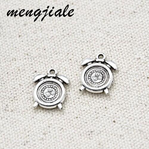 22pcs Alloy Metal Alarm Clock Charms Antique Silver Plated Pendants For Jewelry Accessories Making 16x12.5mm