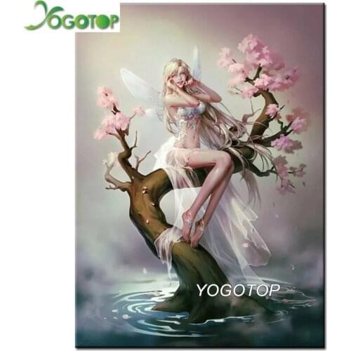 Full round diamond embroidery fairy Cherry blossoms tree diamond painting 5D square by hand angel picture rhinestones Art YY2831
