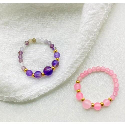 Trendy Bohemian Handmade Multicolor Natural Stone Beaded Rings Womens Girls Jewelry Stretch Weave Style Stacked Party Rings