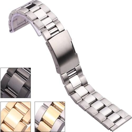 Solid Stainless Steel Watch Band Bracelet 18mm 20mm 22mm 24mm Gold Silver Black Watchbands Accessories