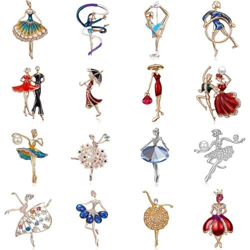 Rinhoo 2021 Fashion Temperament Dance Girl Ballet Girls Cartoon Shining Crystal Brooches Women Collar Pins Bride Wedding Jewelry