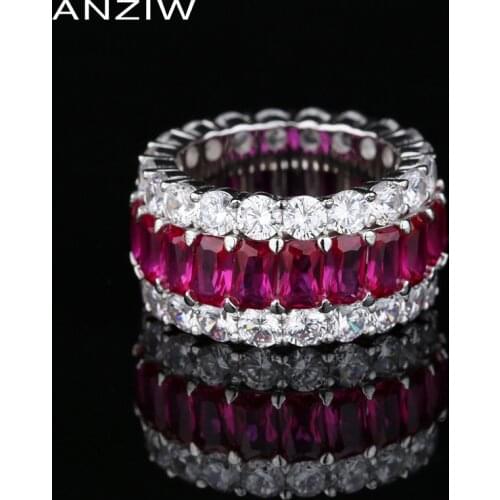 925 Sterling Silver Women Engagement Full Eternity Rings Whtie/Blue/Red Simulated Diamond Wedding Silver Eternity Ring Jewelry