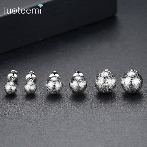 LUOTEEMI Brand Design Cute Simple Women Round Stud Earrings for Wedding Party White Gold Color Fashion Jewelry Aretes Gift