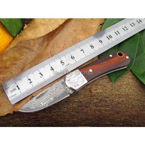 Mini Damascus steel folding knife handmade rosewood gift knife Portable outdoor camping pocket knife free shipping