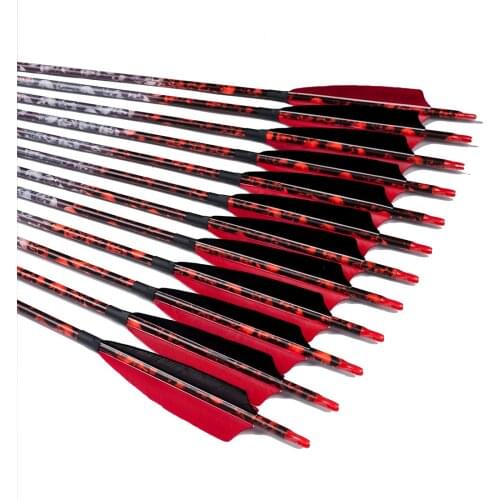 12pcs Linkboy Archery Pure Carbon Arrows Spine 300 500 75gr Arrow Tips ID6.2mm Compound Bow and Arrow Hunting Shooting