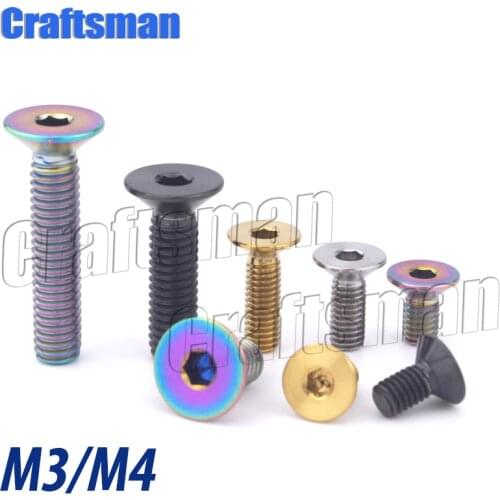 Titanium Ti M3x 6 8 10 15 mm M4X 8 10 15 20 mm Countersunk Hexagon Socket Head Ti Screw Bolts for Bicycle Bike dropshipping 1pcs
