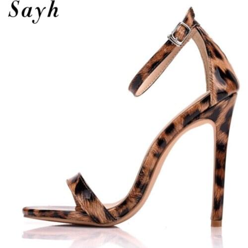 Summer Womens Heels Sandals High Heels Ankle Strap Pumps Leopard Peep Toe Pumps Leather Dress Shoes Party Office Lady