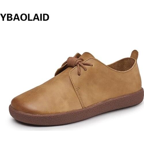 Retro Cowhide Soft Sole Comfortable All-match Casual Womens Shoes Spring and Autumn New Round Toe Leather Stitching Flat Shoes