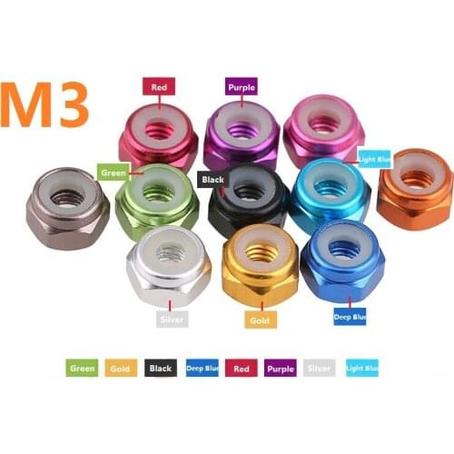 High quality M3 Silver/Black/DeepBLue/LightBlue/Gold/Red/Purple Anodized Colourful Aluminum Nylon insert nuts Insert Lock Nuts