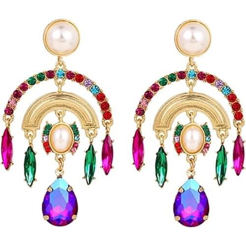 ZHINI Water Drop Oorbellen Geometric Colorful Crystal Big Dangle Earrings For Women Trendy Rhinestone Wedding Jewelry Gift