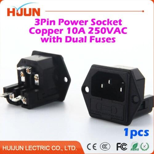 1Pcs High Quality 3 Pin Safe Male Power Socket Copper with Dual Fules Inlet Connector Plug 10A 250VAC Computer Apparatus