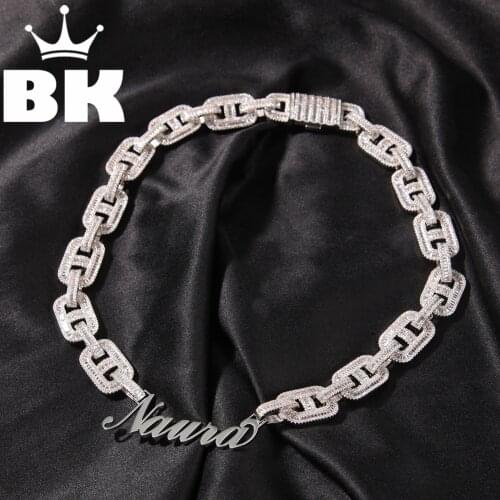 12mm Custom Art Font Zircon Cuban Link Large buttons Necklace Gold silver color Plated Luxury Copper Micro Paved CZ Cuban Chain