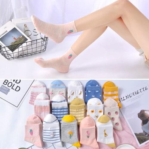 3 Pairs Cute Women Cotton Creative Korean Harajuku Socks Cartoon Fruit Women Socks Fashion Street Comfortable Knitted Girls Sock