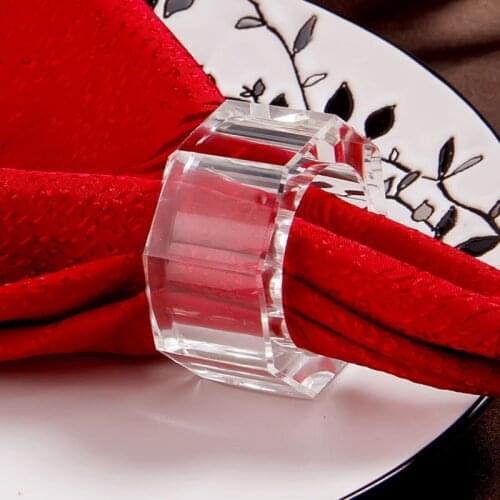 6pcs High-end transparent crystal square napkin ring hotel wedding napkin buckle