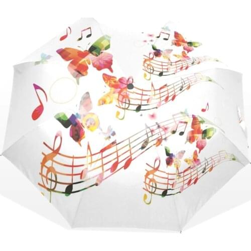 Watercolor Rainbow Butterfly Music Pattern Umbrella Rain Women Anti-UV Sun Protection Three Folding Umbrella Parasol Portable