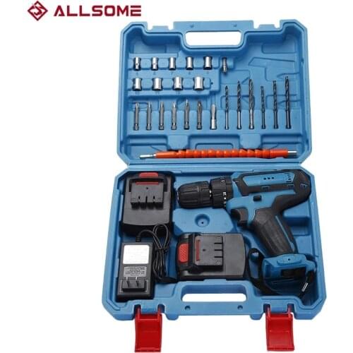 ALLSOME 32V Power Drills 6000mah Cordless Drill 3 IN1 2 Speed Electric Screwdriver Hammer Hand Drill With 2 Batteries