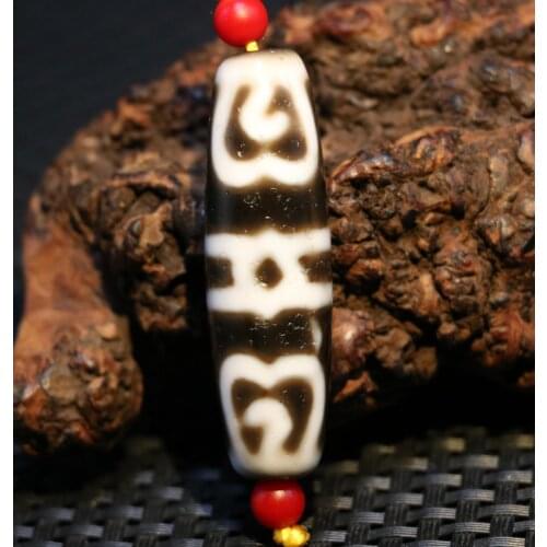 5A Treasure Power Tibetan Old Agate Lotus Buddha Cap Totem dZi Bead Amulet Timestown UPD1210A