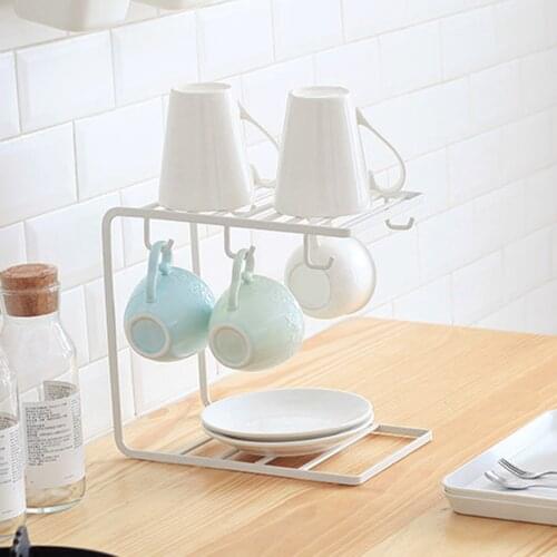 Household Creative Water Cup Hanger Simple Style Solid Color 6 Hooks Glass Coffee Cup Holder Storage Draining Rack