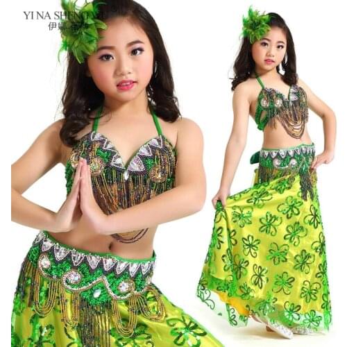Girls Belly Dance Costume Bra Belt Oriental Dance Outfit 2psc Kids Belly Dance Clothing Professional Bra Performance Costumes
