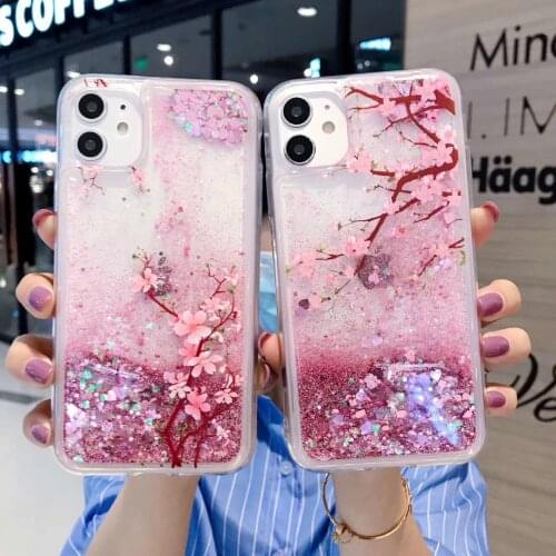 Cute Glitter Flower Quicksand Phone Case for iPhone 12 Pro Max 11 XR Xs Max 7 8plus Sequins Clear Soft Tpu Shockproof Back Cover