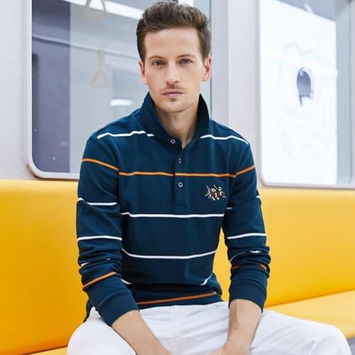 European and American Spring and Autumn Young Luxury Business Striped Polo Shirt Lapel Trend Long-sleeved T-shirt