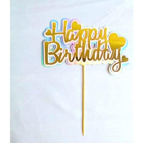 Blue Gold Cake Topper for Birthday Party Dessert Cake Decorations Ins New Gold Happy Birthday Cupcake Topper