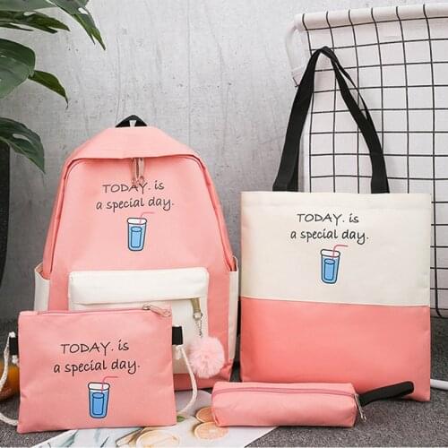 Canvas Cute School Bag for Teenagers Girls 4 pcs Shoulder Bags New Trend Female Backpack Fashion Women Backpack