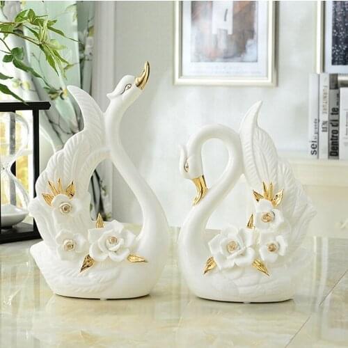 1 Pair Ceramic Swan Crafts, Wedding Gifts, Creative Home Decorations, Office Creative Desktop Ornaments