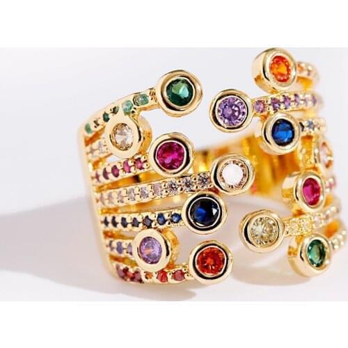 Classic Womens Ring Adjustable Ring Luxury Corful Zircon Crystal Rainbow Flowers Ring Wedding Jewelry Dropshipping
