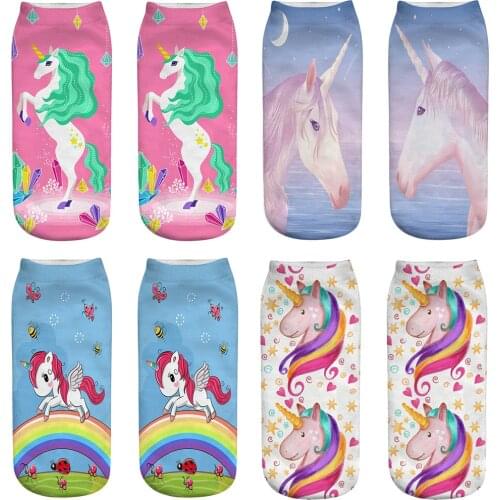 Summer lady women Pink Unicorn Socks 3d animal print cartoon art novelty sloth short colorful street style hipster kawaii femme