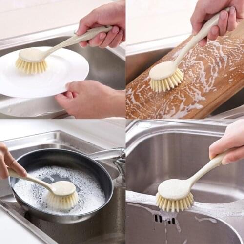 Multifunction Kitchen Utensil Cleaning Brush Long handle Pan Pot Brush Dish Bowl Convenient Practical Wheat Straw Cleaning Tool