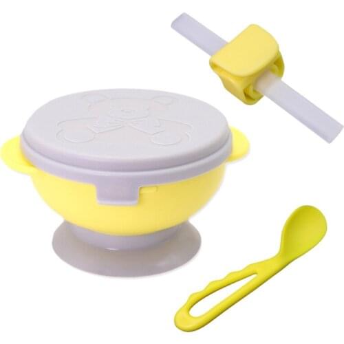Cartoon Baby Auxiliary Food Bowl Anti Falling Suction Cup Set Suction Cup Buckle Suction Tube Crooked Spoon Shatter-resistant