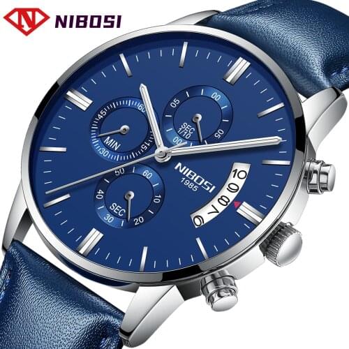 NIBOSI Relogio Masculino Men Watches Classic Blue Top Brand Luxury Male Clock Famous Leather Casual Dress Military Men Watch