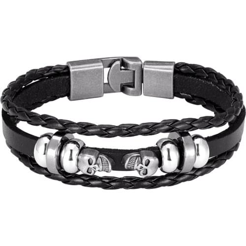 2020 New Pop Leather Men Bracelet High Quality Popular Boys Courage Knight Skull Male Charm Bracelet Jewelry Pulseira Masculina