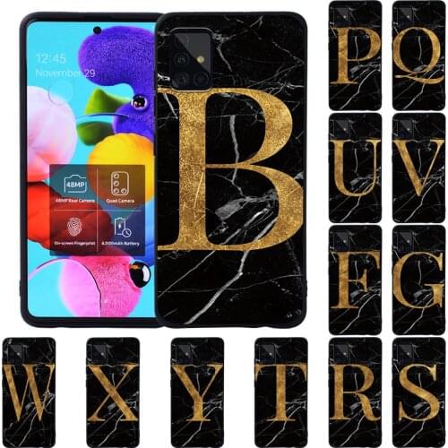 Soft Silicone Phone Case for Samsung Galaxy A10/A20E/A30S/A40/A50/A50S/A70/A70S/A51/A71Luxury Black Marble Letters Pattern Case