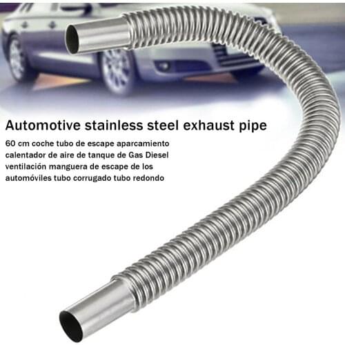 New 60cm Car Stainless Steel Material Exhaust Pipe Corrugated Round Pipe Parking Silencer Diesel Heater Silver