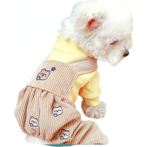 Autumn/winter Pet Clothes Teddy Yorkshire Jumpsuit Coat Puppy Knickerbockers Pants Cat Bowknot Suspenders Warm Dog Rompers