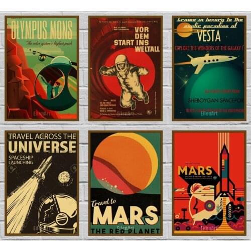 Outer Space Visions of The Future Travel Collection Posters Vintage Kraft Paper Wall Art Painting Decor Retro Poster 42X30cm