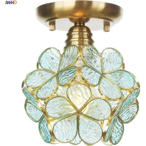 IWHD Plafonnier LED Ceiling Light Fixtures Bedroom Living Room Light Glass Lampshade Copper Nordic Modern Ceiling Lamp Lighting