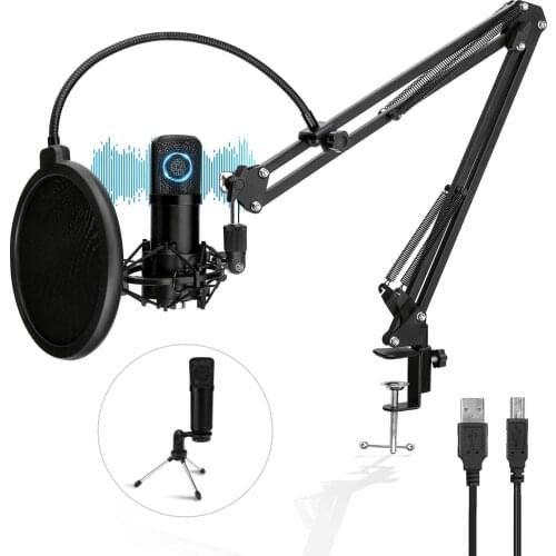 Pro Condenser Microphone, PC Microphone with Adjustable Scissor & Tripod Stand, 192kHz/24bit Studio Microphone Podcast Equipment