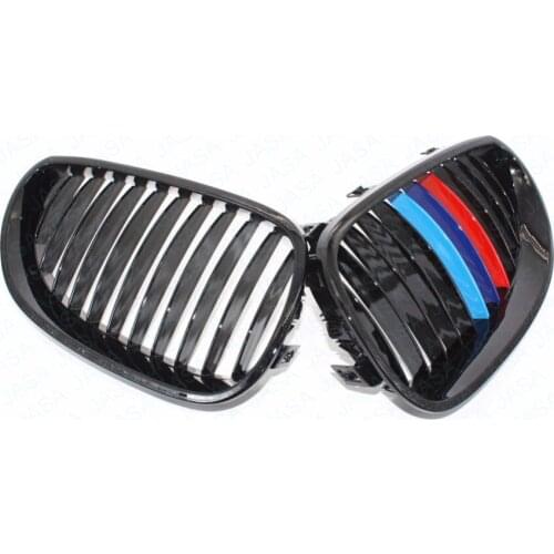 2x Car Style Radiator Racing Grills Gloss Black M-color Front Racing Kidney Grilles for BMW E60 E61 540i 530i 528i M5 2004-2010