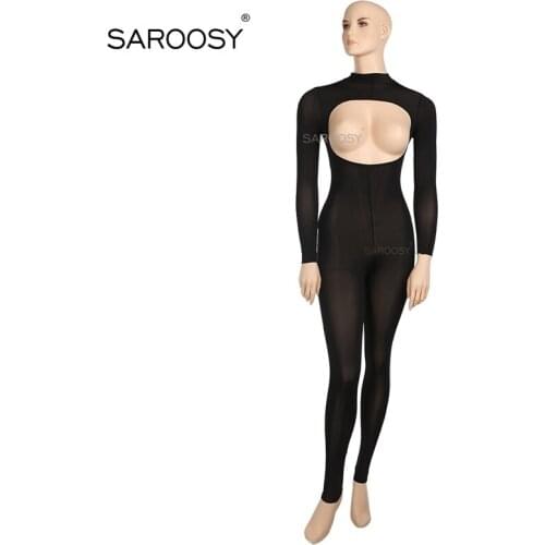 SAROOSY New Sexy Open Bra Open Crotch Bodysuit for Women Long Sleeves Back Zipper Detail Hot Erotic Lingerie Plus Size