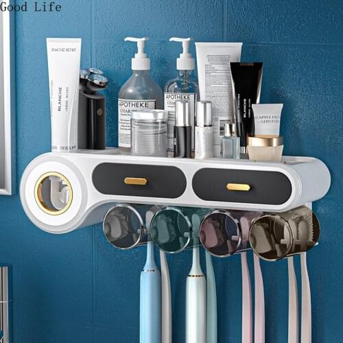Family Punch-Free Toothbrush Holder Set Automatic Toothpaste Squeezer Dispenser Storage Rack Bathroom Accessories