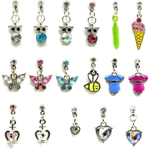 BOG-8PC Mixed Designs Crystal CZ Gem Heart Dangling Crown Skull Design Owl Pendant Earring Stud Tragus Helix Cartilage For Women