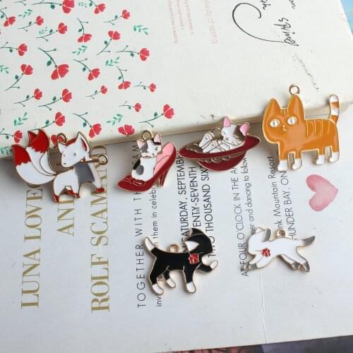 10pcs/lot Cute New Cat Enamel Multi-tail Cat High Heel Hat Charms For Necklace Bracelet Earring DIY Jewelry Findings XL1161