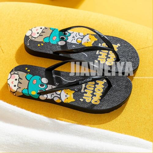 2021 Summer Cute Cartoon Flip-flops Female Outer Wear Flat High-heeled Beach Slope Heel Flip-flop Sandals and Slippers Non-slip