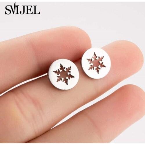 SMJEL Stainless Steel Elk Snowflake Earrings Women Kids Lovely Round Charm Earring Small Ear Flower Jewelry boucle d'oreille
